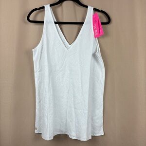 Lilly Pulitzer Linen Tank M White Sleeveless V Neck Coastal Quiet Luxury CBK